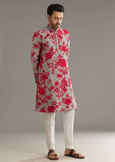 Red Silk Kurta Set With Stone Embellishment