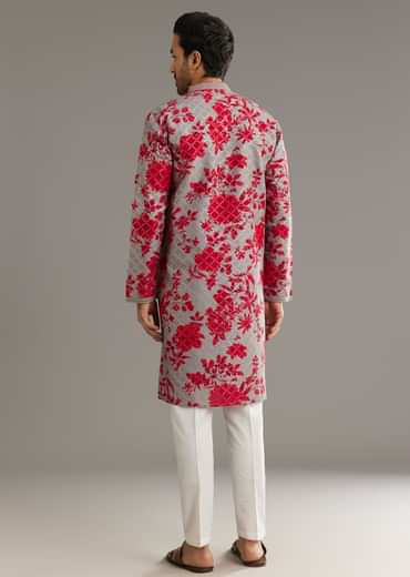 Red Silk Kurta Set With Stone Embellishment