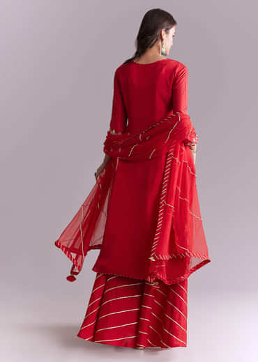 Red Silk Palazzo Suit With Gota Work
