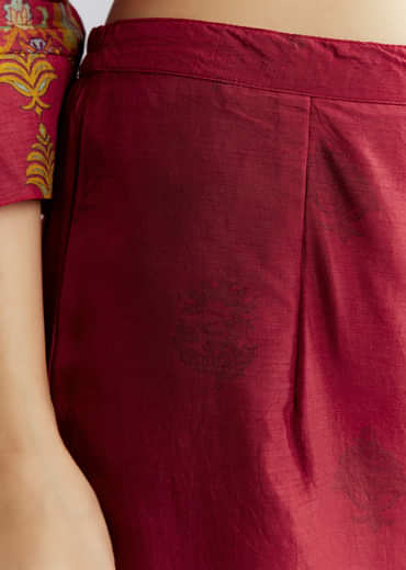 Red Silk Printed Co Ord Set With Heavy Embroidery