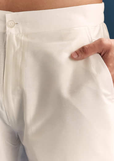 Red Silk Printed Kurta Set For Men With Thread Embroidery