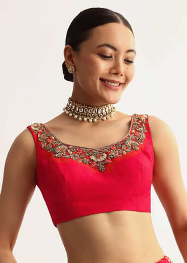 Red Silk Saree With Embroideed Border And Pallu