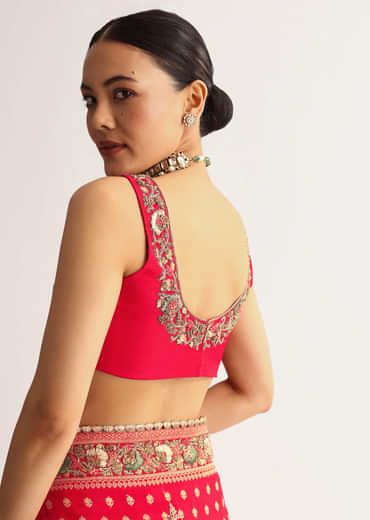 Red Silk Saree With Embroideed Border And Pallu