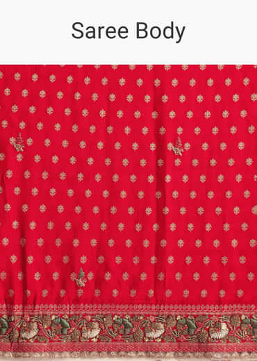 Red Silk Saree With Embroideed Border And Pallu