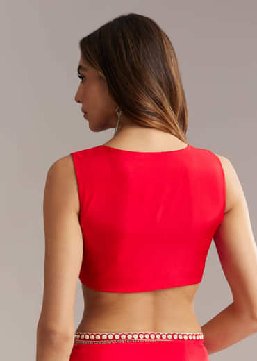 Red Silk Saree With Stone And Cutdana Embroidery