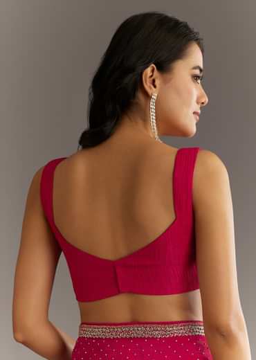 Red Stone Embellished Crushed Tissue Saree With Cutdana Embroidered Border