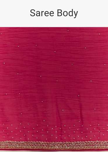 Red Stone Embellished Crushed Tissue Saree With Cutdana Embroidered Border