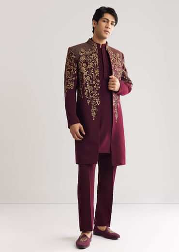 Red Suiting Indo Western With Zardosi Floral Work