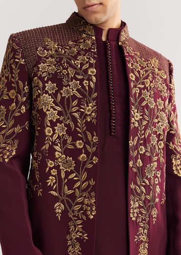 Red Suiting Indo Western With Zardosi Floral Work