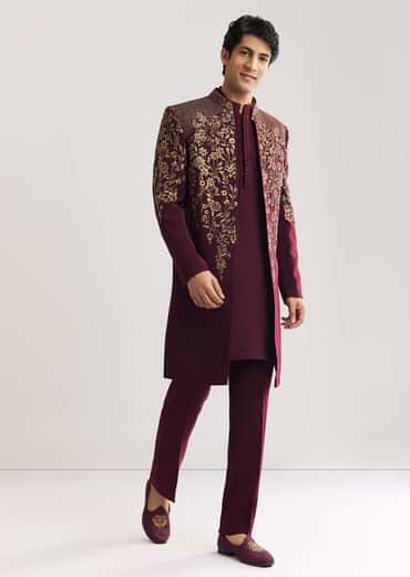 Red Suiting Indo Western With Zardosi Floral Work