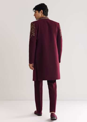 Red Suiting Indo Western With Zardosi Floral Work