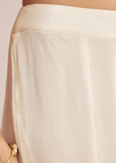 Red Viscose Raw Silk Short Kurta Set With Chinon Kali Palazzo