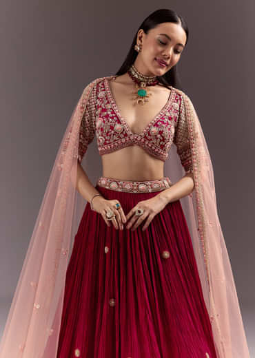 Red Zardosi Embroidered Lehenga Set With Tassel Blouse
