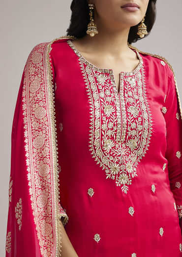 Pink Zari Palazzo Suit Set With Dupatta