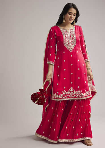 Pink Zari Palazzo Suit Set With Dupatta