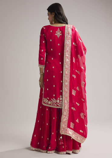 Pink Zari Palazzo Suit Set With Dupatta