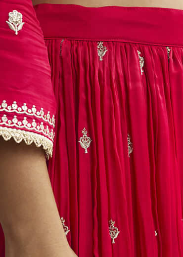 Pink Zari Palazzo Suit Set With Dupatta