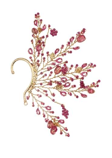 Red And Gold Handcrafted Earcuff In Mix Metal