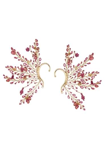 Red And Gold Handcrafted Earcuff In Mix Metal