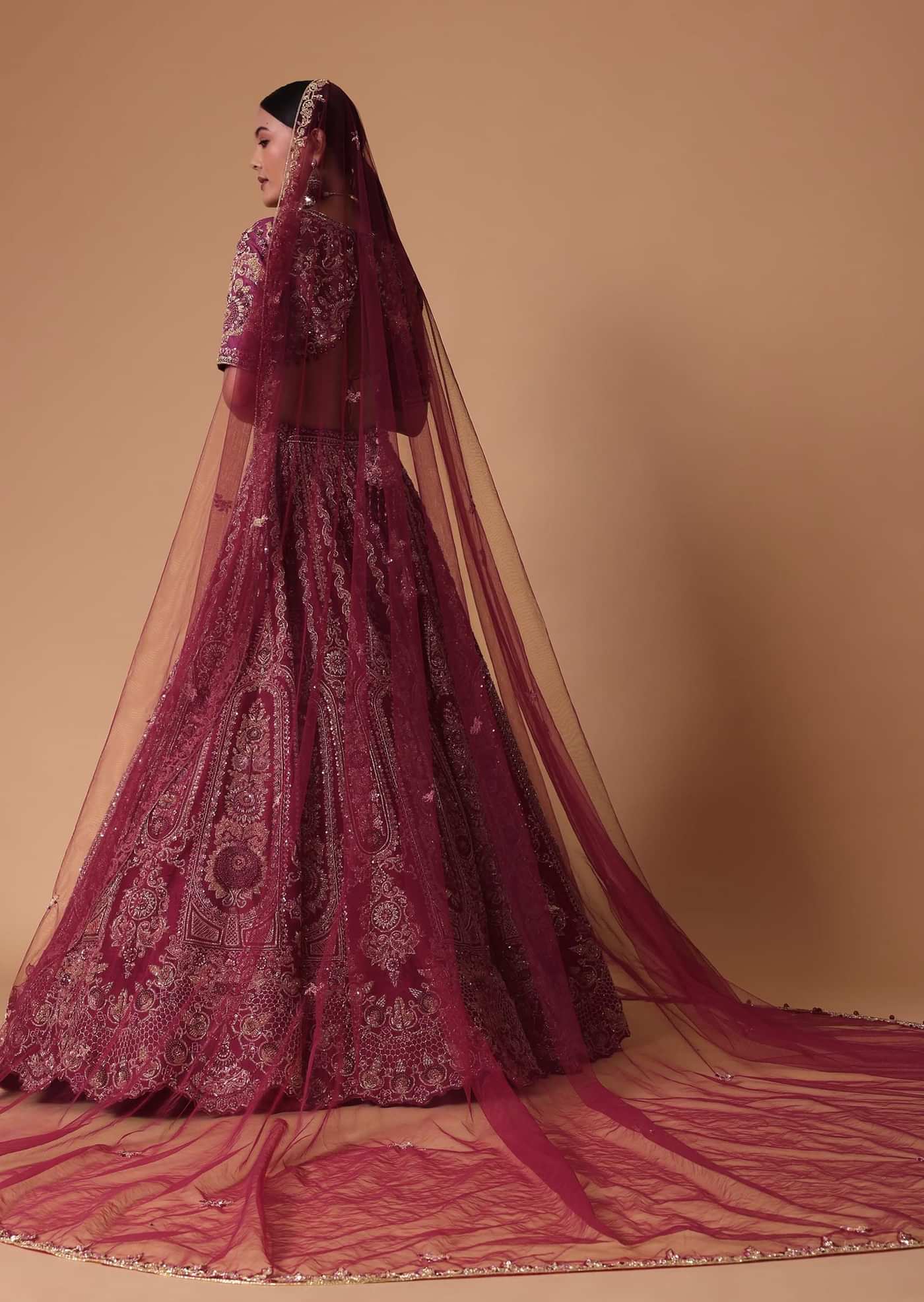 Red Raw Silk Lehenga Set With Cutout Back Velvet Blouse