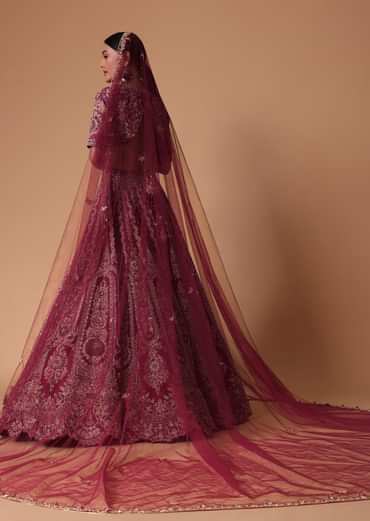 Red Raw Silk Lehenga Set With Cutout Back Velvet Blouse