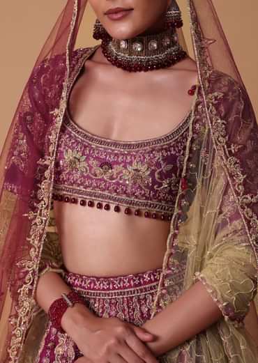 Red Raw Silk Lehenga Set With Cutout Back Velvet Blouse