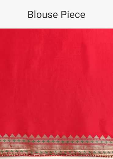 Red Bandhani Silk Saree With Unstitched Blouse