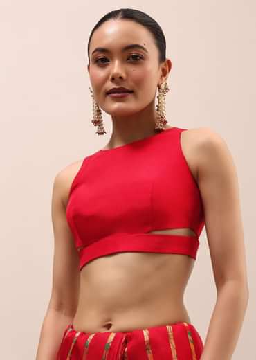 Red Bandhani Silk Saree With Unstitched Blouse