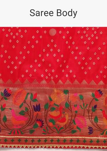 Red Bandhani Silk Saree With Unstitched Blouse