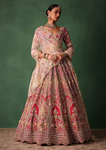 Red Bridal Hand Work Lehenga With Blouse And Dupatta