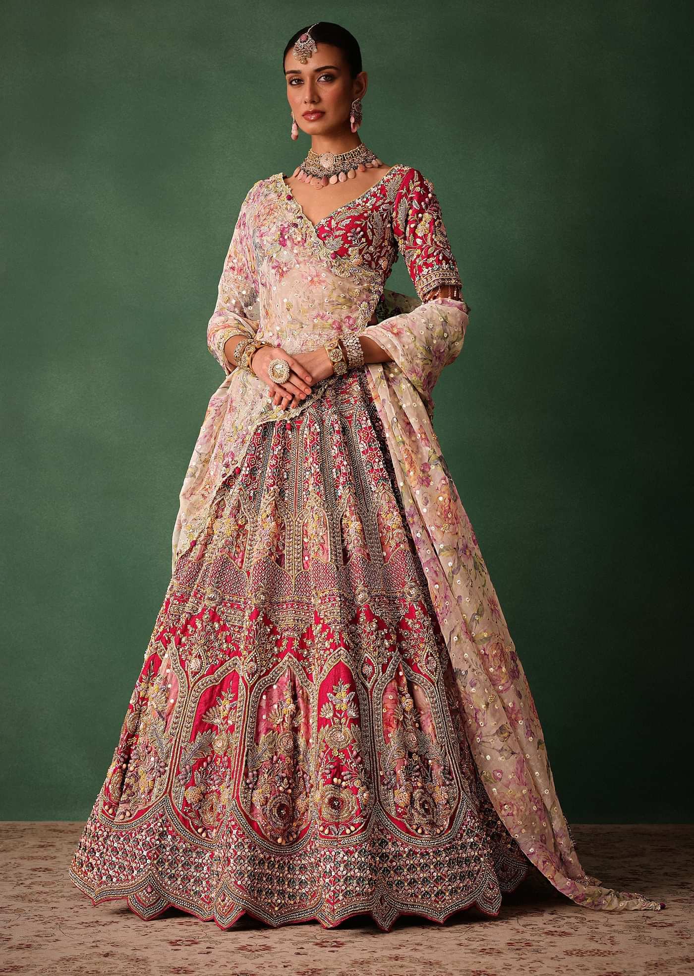 Red Bridal Hand Work Lehenga With Blouse And Dupatta