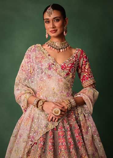 Red Bridal Hand Work Lehenga With Blouse And Dupatta