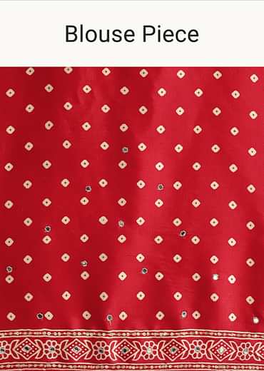 Red Chevron Printed Satin Saree