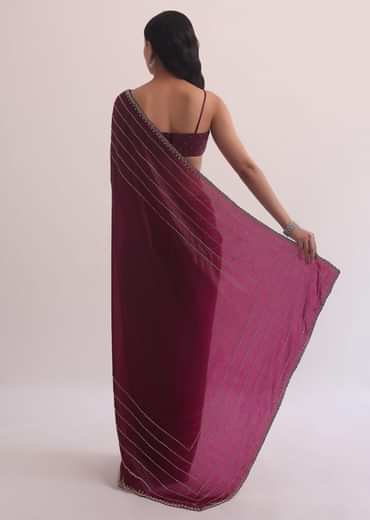 Red Chiffon Silk Saree With Cutdana Embellished