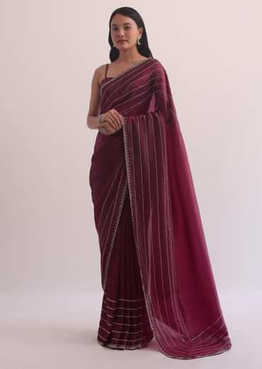 Red Chiffon Silk Saree With Cutdana Embellished
