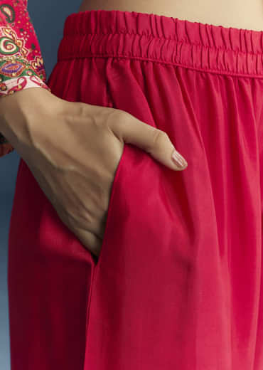 Red Crepe Printed Kurta Set