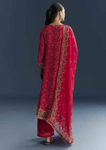 Red Crepe Printed Kurta Set
