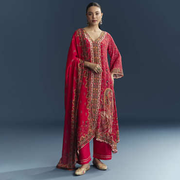 Red Crepe Printed Kurta Set