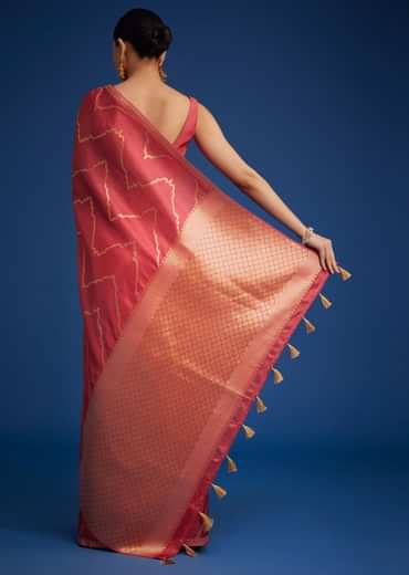 Punch Pink Dola Silk Saree With Zari Accents On Pallu And Border