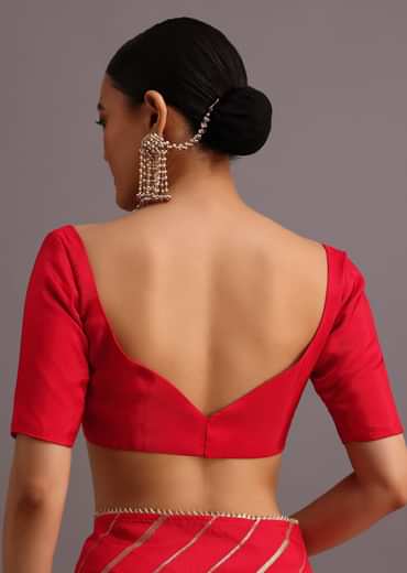 Red Dola Silk Woven Leheriya Saree With Gotta Patti Border