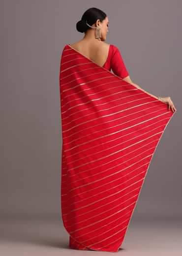 Red Dola Silk Woven Leheriya Saree With Gotta Patti Border