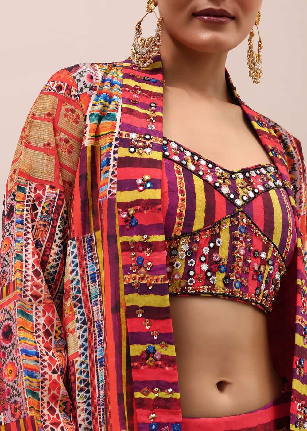 Red Embroidered Crepe Crop Top And Palazzo Set