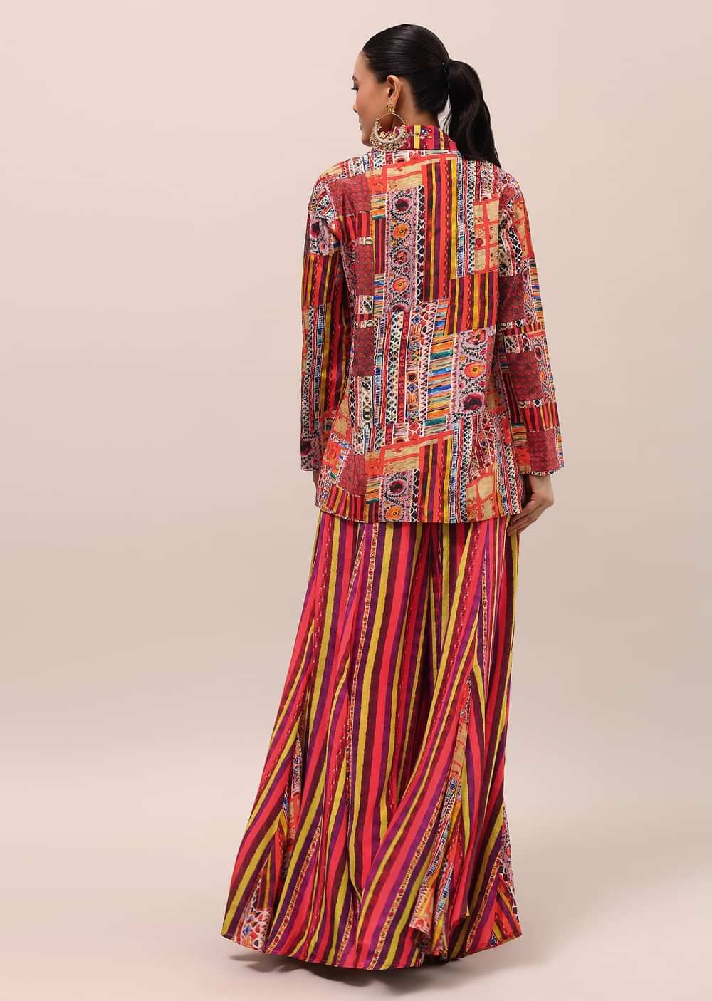 Red Embroidered Crepe Crop Top And Palazzo Set