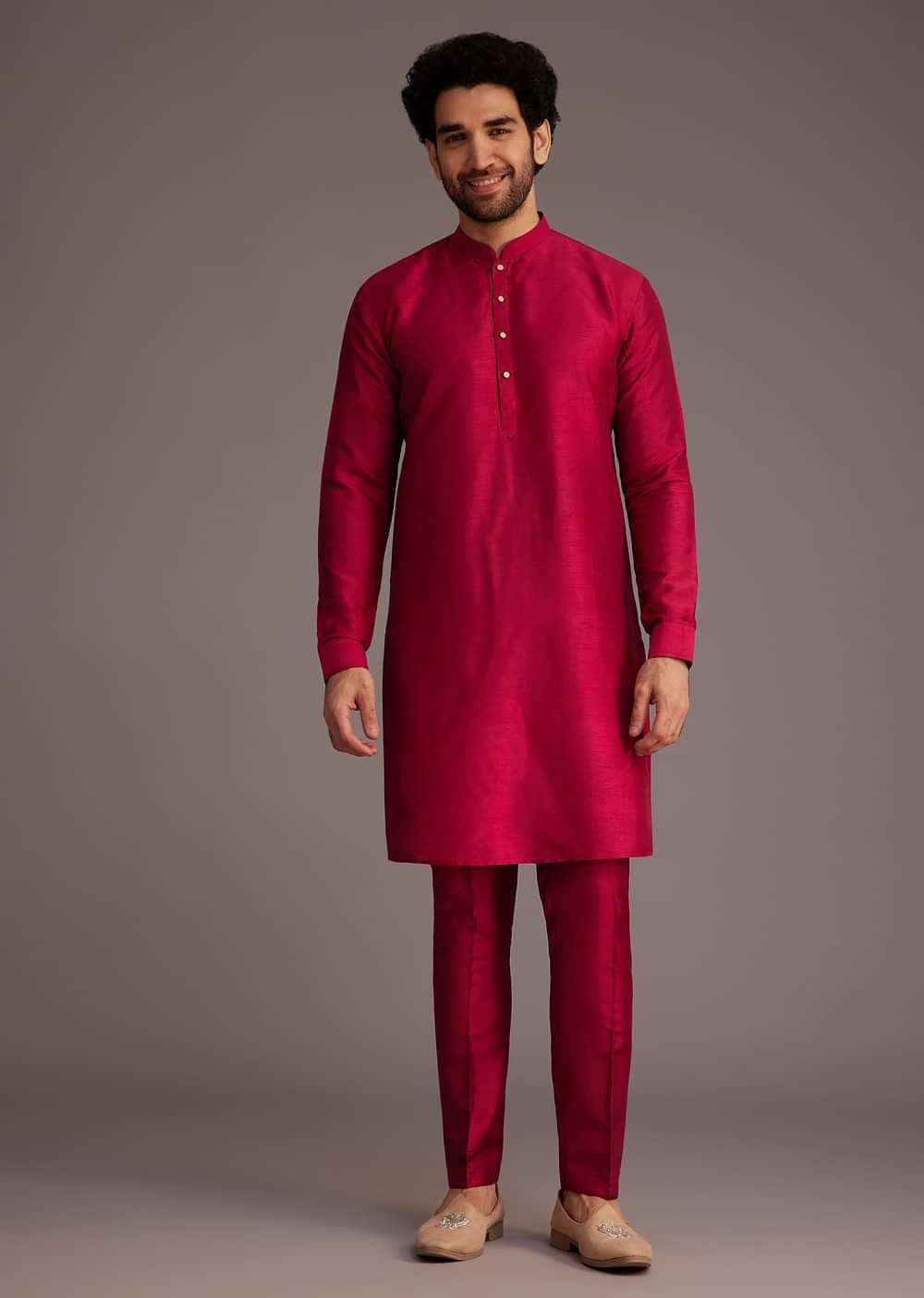 Red Floral Embroidered Jacket Kurta Set