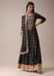 Black Floral Printed Anarkali Suit Set In Art Silk