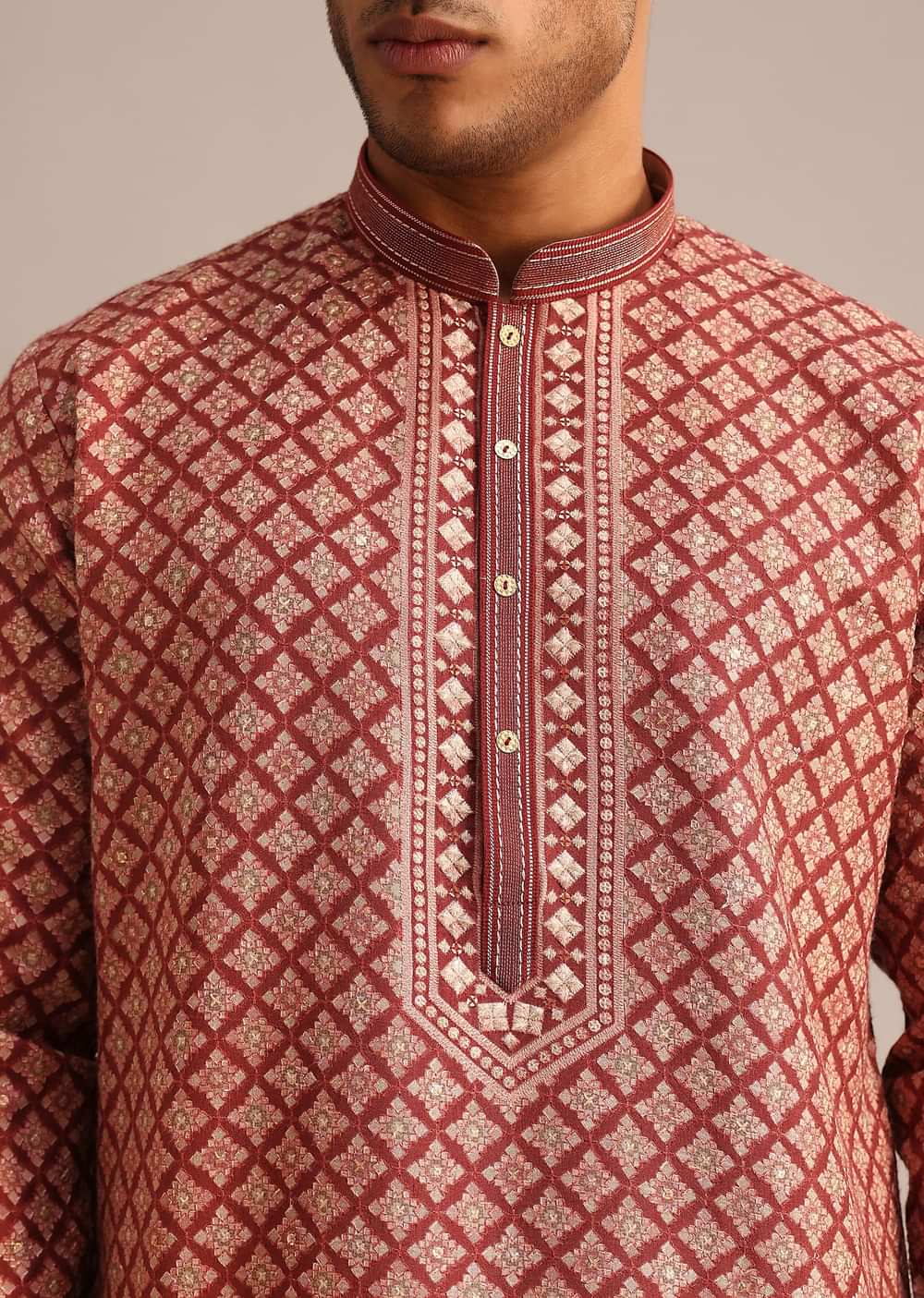 Red Georgette Kurta Set With Printed Detail