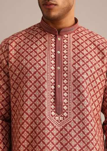 Red Georgette Kurta Set With Printed Detail