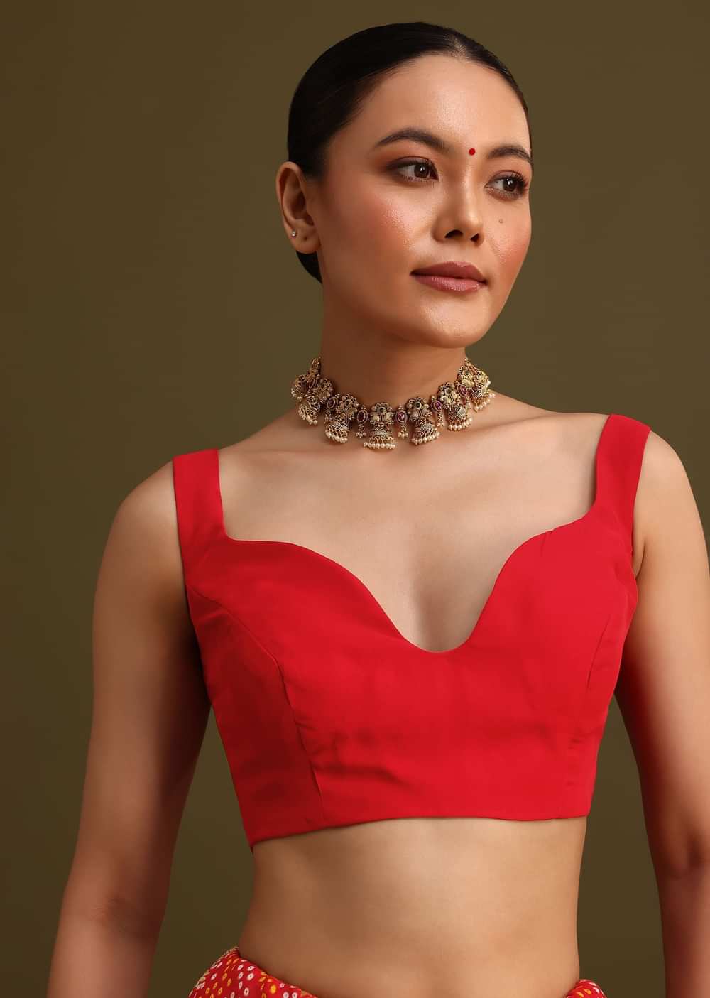 Red Khaddi Georgette Saree With Gotta Patti Border And Unstitched Blouse