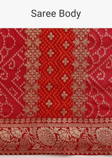 Red Khaddi Georgette Woven Saree With Gotta Patti Border