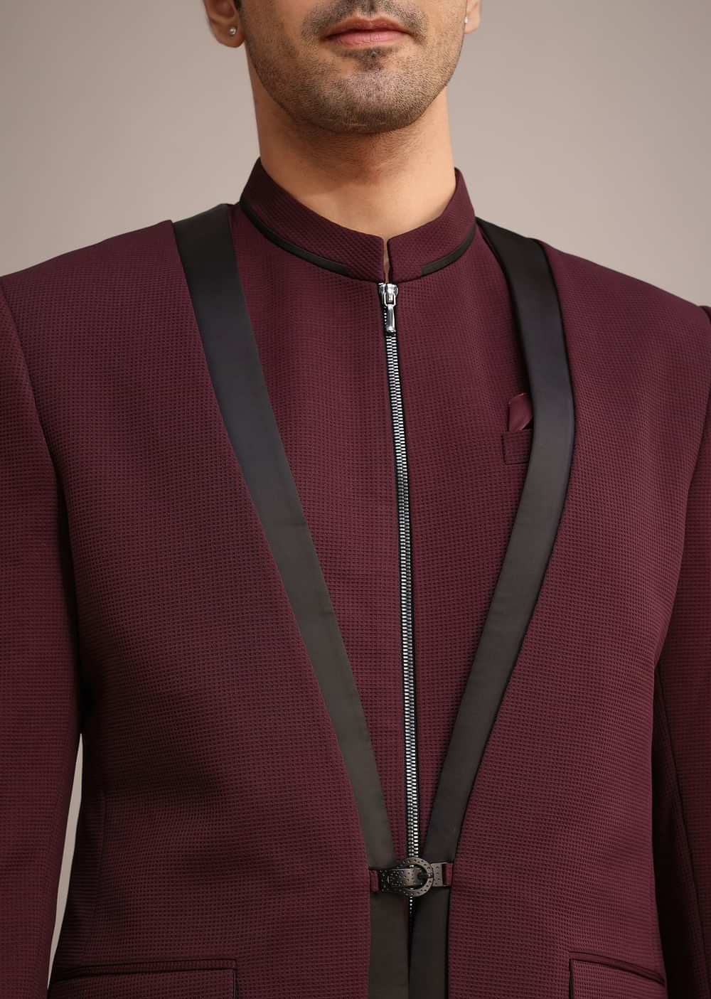 Red Knit Tuxedo Set With Waist Coat